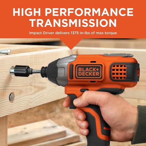  BLACK+DECKER 20V MAX Cordless Drill Combo Kit, 2-Tool (BD2KITCDDI),Black/Orange Impact Combo Kit