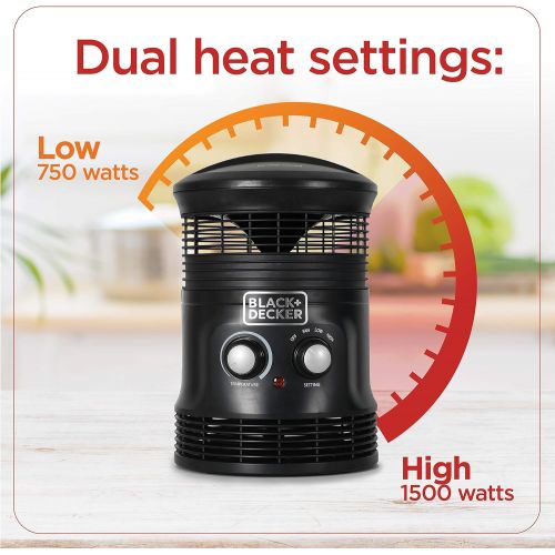  BLACK+DECKER Portable Space Heater, 360° Personal Heater with Overheat Protection, 1500W, Black, 1 Piece