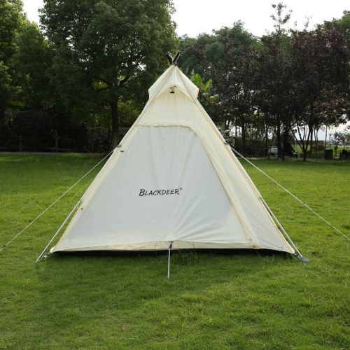  BLACKDEER 4 Person Teepee Tent for Camping, Waterproof Windproof Tent Tarp Family with Included Patio Shelter 4 Season Design Easy Set Up Great for Festivals, Beach, Outdoor Events