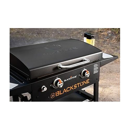  Blackstone 1883 Original 28” Griddle with Integrated Protective Hood and Counter Height Side Shelves, Powder Coated Steel, Black