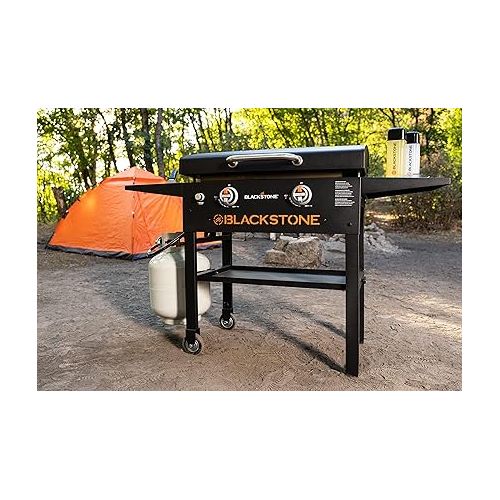  Blackstone 1883 Original 28” Griddle with Integrated Protective Hood and Counter Height Side Shelves, Powder Coated Steel, Black