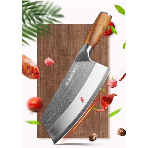  BLADESMITH Cleaver Knife, Lightweight Meat Cleaver for Effort Saving, Ultra Sharp Chinese Cleaver Made of German Stainless Steel, Pearwood Handle, 7.9, Nice Gifts for Thanksgiving,