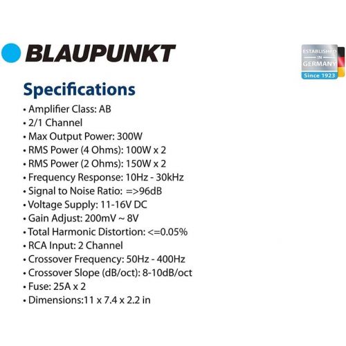  Blaupunkt AMP2002 2000watts 2-Channel, Full-Range Amplifier Car SUV and More