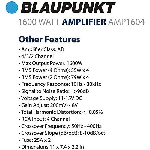  [아마존베스트]Blaupunkt 1600W 4-Channel, Full-Range Amplifier AMP1604