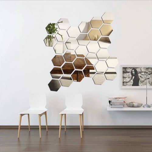  BLEUM CADE Hexagon Mirror DIY 12 PCS Geometric Hexagon Mirror Decoration 3D Mirror Wall Stickers Removable Hexagon Mirror Personalized Art Hexagonal Acrylic Mirror (16cm / 6.3inch,