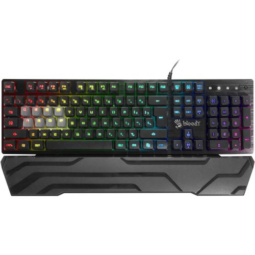  Bloody B380 Light Strike 8 Key Optical Membrane Gaming Keyboard Full RGB LED Backlit Keyboard Smooth & Linear Quite Keys Ergonomic Detachable Wrist Rest Design LK Optical Gaming Se