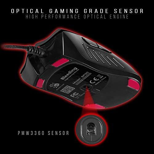  Bloody SP30 Ergonomic Optical Switch Gaming Mouse - Fastest Mouse Switch in Gaming - Enthusiast Grade 3360 Sensor - 8 Programmable Buttons - Non-Slip Rubberized Black - 12,000 DPI