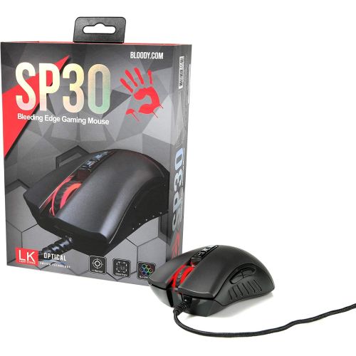  Bloody SP30 Ergonomic Optical Switch Gaming Mouse - Fastest Mouse Switch in Gaming - Enthusiast Grade 3360 Sensor - 8 Programmable Buttons - Non-Slip Rubberized Black - 12,000 DPI