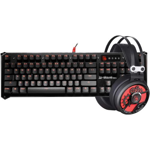  BLOODY [Bundle] Optical Gaming Keyboard & Headset Bundle - Light Strike Optical Switches (Faster Than Mechanical / 0.2ms Response) & 40mm Carbon Fiber Driver Gaming Headset with Mic Boom
