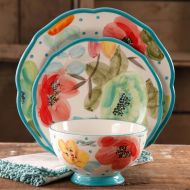 BLOSSOMZ Colorful Floral Design with Turquoise Accents Dinnerware Set, 12-Piece