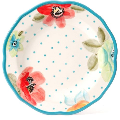  BLOSSOMZ Colorful Floral Design with Turquoise Accents Dinnerware Set, 12-Piece