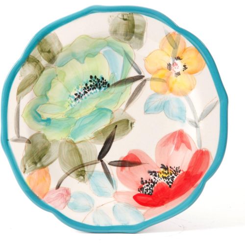  BLOSSOMZ Colorful Floral Design with Turquoise Accents Dinnerware Set, 12-Piece