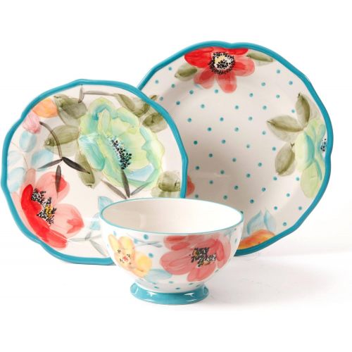  BLOSSOMZ Colorful Floral Design with Turquoise Accents Dinnerware Set, 12-Piece