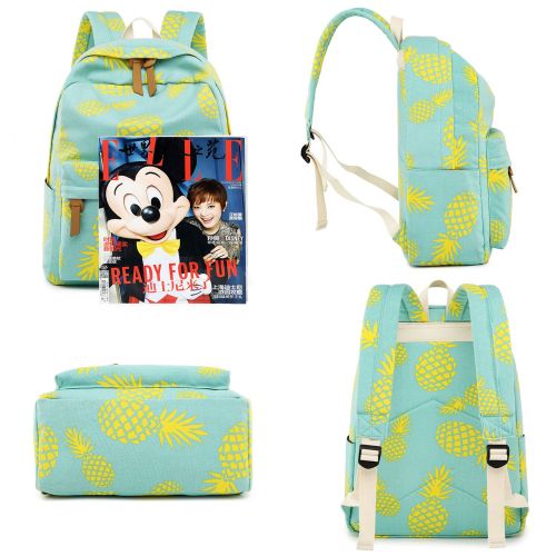  BLUBOON Teens Backpack Set Girls School Bags Travel Rucksack Bookbags 3 in 1 (Pineapple Water Blue 3pcs)
