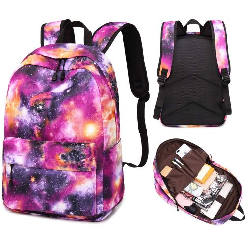  BLUBOON Girls School Backpack Teens Galaxy School Bags Kids Bookbag with Laptop Sleeve (Galaxy Purple-0033-3)