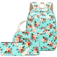 BLUBOON School Backpack Set Teen Girls Bookbags 15 inches Laptop Backpack Kids Lunch Tote Bag Clutch Purse (E0023 Floral Water Blue)