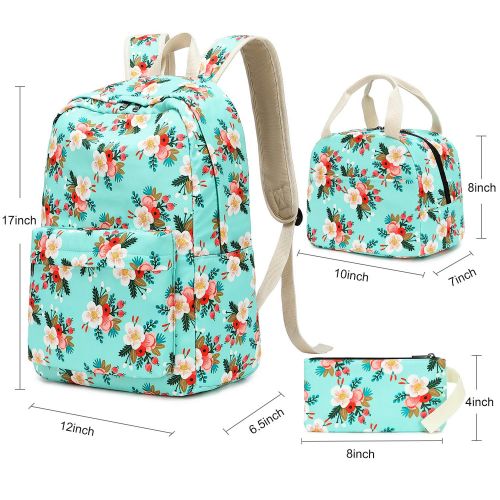  BLUBOON School Backpack Set Teen Girls Bookbags 15 inches Laptop Backpack Kids Lunch Tote Bag Clutch Purse (E0023 Floral Water Blue)