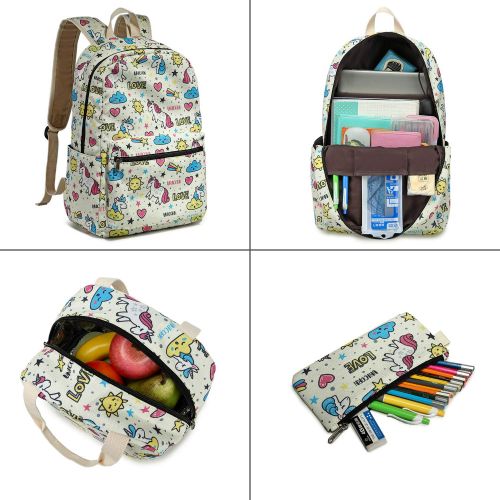  BLUBOON Backpack for School Girls Teens Bookbag Set Glittering 15 inches Laptop Daypack (Off White-0024)