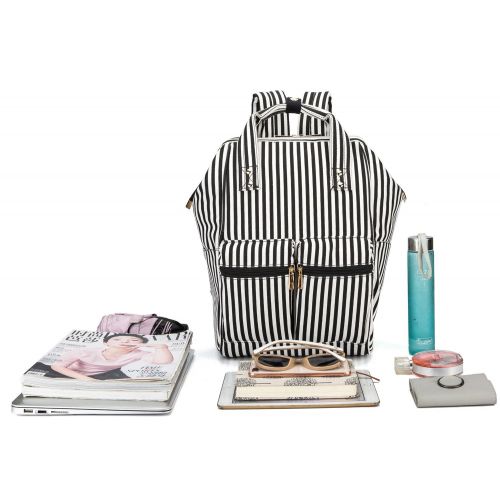  BLUBOON School Backpack College Laptop Bag for Women Ladies Fits 15.6 inch Notebook Travel Rucksack Black/White Stripe