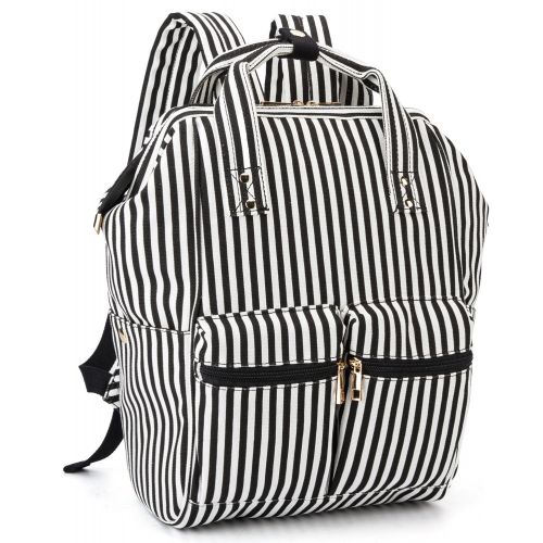  BLUBOON School Backpack College Laptop Bag for Women Ladies Fits 15.6 inch Notebook Travel Rucksack Black/White Stripe