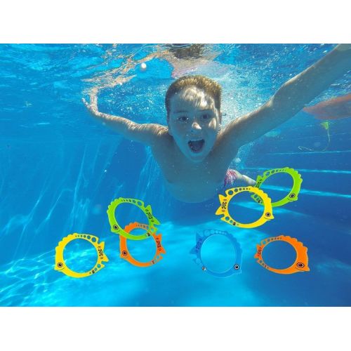  BLUE PANDA 12 Pack Fish Shaped Pool Diving Rings for Pool for Kids, Swimming Party Essentials, Multicolored Pool Sinking Toys (7 x 6 in)
