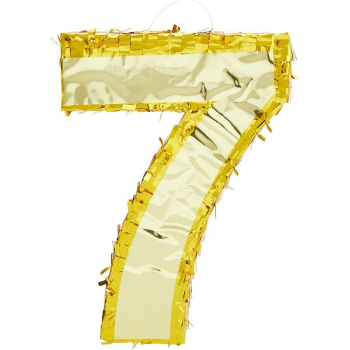 BLUE PANDA Gold Foil Number 7 Pinata for 7th Birthday Party Decorations, Centerpieces, Anniversary Celebrations (Small, 16 x 11 x 3 In)