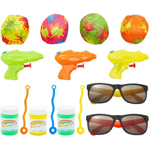  Blue Panda 48-Pack Pool Party Favor Toys for Kids Beach Theme and Summer Parties - 12 Water Guns, 12 Bubbles, 12 Sunglasses, 12 Splash Balls