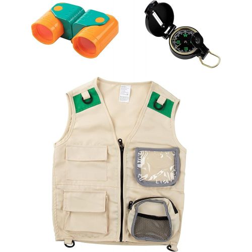  Blue Panda 3-Piece Set Kids Outdoor Nature Adventure Explorer Kit - Vest, Binoculars, and Compass