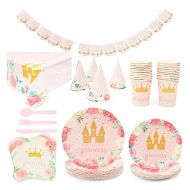 BLUE PANDA 194 Pieces Princess Themed Birthday Party Decorations with Dinnerware, Banner, and Hats (Serves 24)