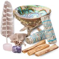 인센스스틱 BLUE RIVER SAGE Home Cleansing & Smudging Kit with White Sage, Palo Santo, Abalone & Stand, Smudge Feather & Guide (Plus)