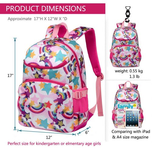  BLUEFAIRY Cute Kids School Backpacks for Girls Kindergarten Elementary School Bags Girly Bookbags for Children (Rainbow Pink)