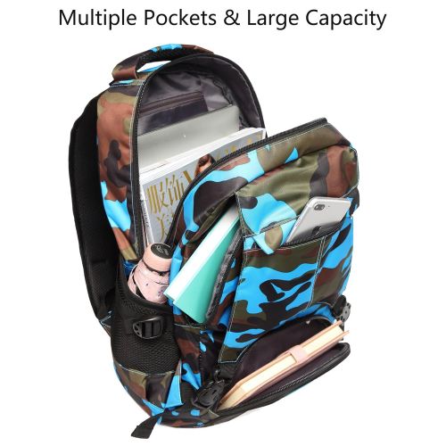  BLUEFAIRY Boys Backpacks for Kids Kindergarten Camo Elementary School Bags Waterproof Lightweight Gifts Presents for Kids (Camouflage Blue)