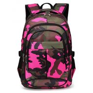 BLUEFAIRY Girls Backpacks For Kids Elementary School Bags Camouflage Print Bookbag (Camo Hot Pink)
