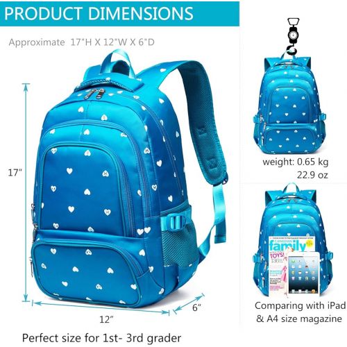  BLUEFAIRY Hearts Print School Backpacks For Girls Kids Elementary School Bags Bookbag