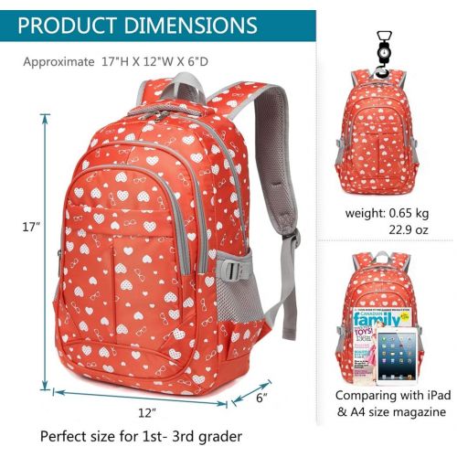  BLUEFAIRY Hearts Print School Backpacks For Girls Kids Elementary School Bags Bookbag