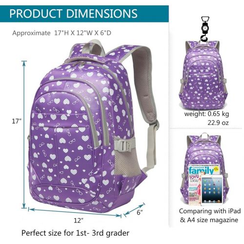  BLUEFAIRY Hearts Print School Backpacks For Girls Kids Elementary School Bags Bookbag