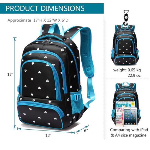  BLUEFAIRY Hearts Print School Backpacks For Girls Kids Elementary School Bags Bookbag