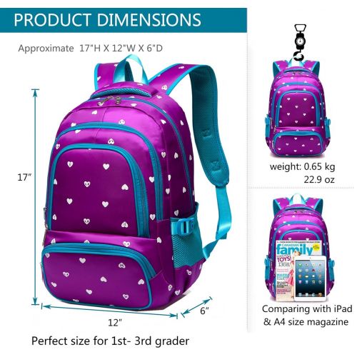  BLUEFAIRY Hearts Print School Backpacks For Girls Kids Elementary School Bags Bookbag