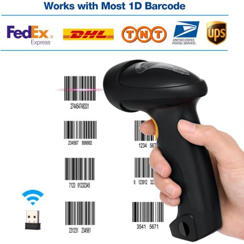  BLUEHRESY Barcode Scanner (2.4GHz Wireless USB Automatic & USB2.0 Wired) Rechargeable 1D Handheld Bar-Code Reader Support for FedEx and USPS Maximum Offline 2600 Code Entries