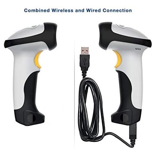  BLUEHRESY Barcode Scanner (2.4GHz Wireless USB Automatic & USB2.0 Wired) Rechargeable 1D Handheld Bar-Code Reader Support for FedEx and USPS Maximum Offline 2600 Code Entries
