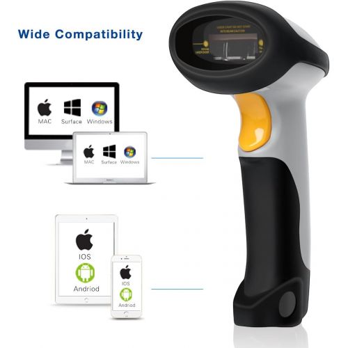  BLUEHRESY Barcode Scanner (2.4GHz Wireless USB Automatic & USB2.0 Wired) Rechargeable 1D Handheld Bar-Code Reader Support for FedEx and USPS Maximum Offline 2600 Code Entries