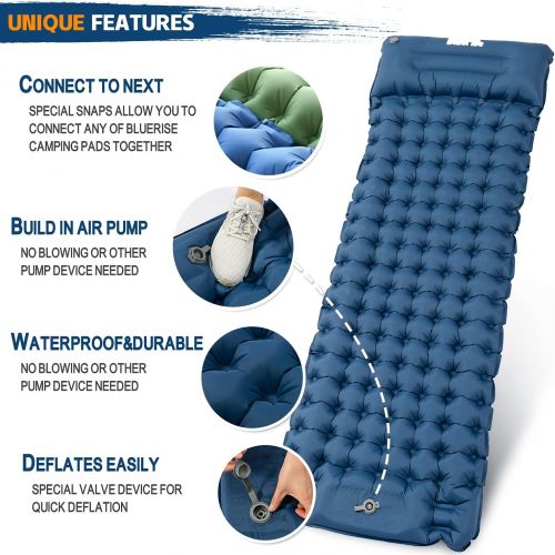  BLUERISE Camping Sleeping Pad Thick 3.7 Inchs Lightweight Camping Mattress with Air Pillow Waterproof Camping Sleeping Mat for Tent Hiking and Backpacking