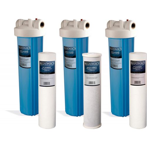  Bluonics 110W UV Ultraviolet Light + Sediment & Carbon Well Water Filter Purifier System with NPT 1 Ports 24 GPM UV Sterilizer with 3 Filter Size 4.5 x 20 Filters