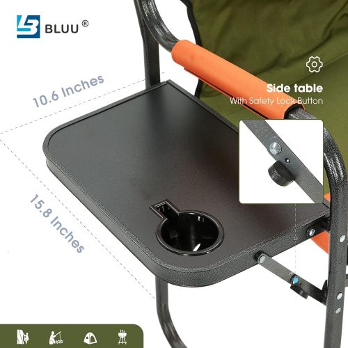  BLUU Aluminum Folding Camping Chairs, Heavy Duty Camp Director Chair for Adults, Lightweight Chair with Side Table and Cooler Bag, Support 400 Lbs for Outdoor, Camp, Patio, Lawn, G