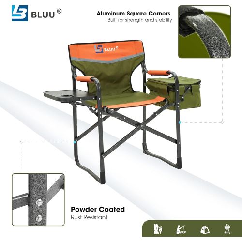  BLUU Aluminum Folding Camping Chairs, Heavy Duty Camp Director Chair for Adults, Lightweight Chair with Side Table and Cooler Bag, Support 400 Lbs for Outdoor, Camp, Patio, Lawn, G
