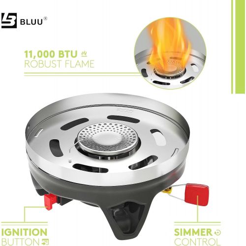  BLUU GEMINI 2-in-1 Backpacking Camping Propane Stove, Outdoor Portable Camp Gas Stoves Burner with Pot & Pan Cooking System Kit, Hiking Hunting Fishing Emergency & Survival (0.7L+0