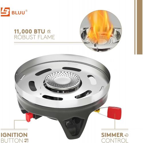  BLUU SOLO Backpacking Camping Propane Stove, Outdoor Portable Camp Gas Stoves Burner with Pot and French Coffee Press, Hiking Hunting Fishing Emergency & Survival (0.9-Liter)
