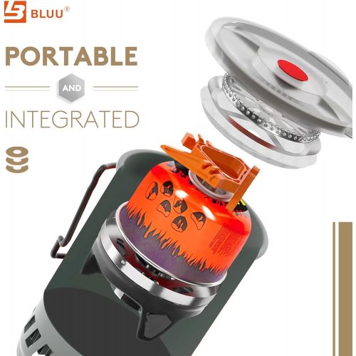  BLUU SOLO Backpacking Camping Propane Stove, Outdoor Portable Camp Gas Stoves Burner with Pot and French Coffee Press, Hiking Hunting Fishing Emergency & Survival (0.9-Liter)
