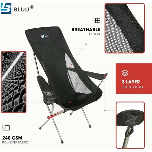 BLUU Ultralight Foldable Camping Chairs, Portable Folding Camp Chair, High Back Compact Lightweight Backpacking Chair with Armrests for Adult Outdoor Travel Hiking & Fishing