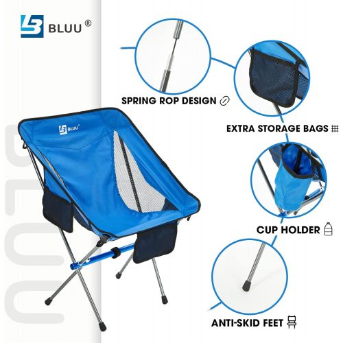  BLUU Ultralight Folding Camping Chairs, Compact Lightweight Backpacking Chair with Aluminum Frame, 300 lbs for Adult Outdoor Travel & Hiking(Black)